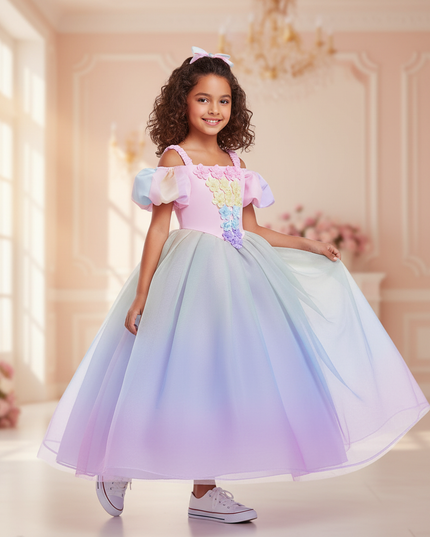 blue unicorn ball gown dress girls - front