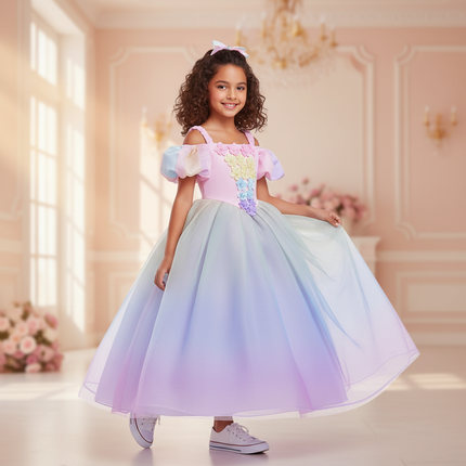 blue unicorn ball gown dress girls - front