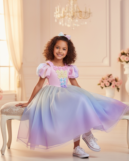 blue unicorn ball gown dress girls - sitting