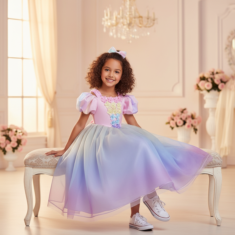 blue unicorn ball gown dress girls - sitting