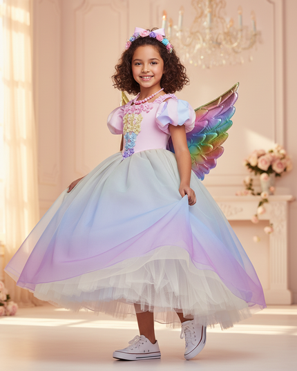 blue unicorn ball gown dress girls - three-quarter
