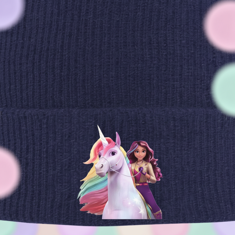 blue unicorn beanie - detail