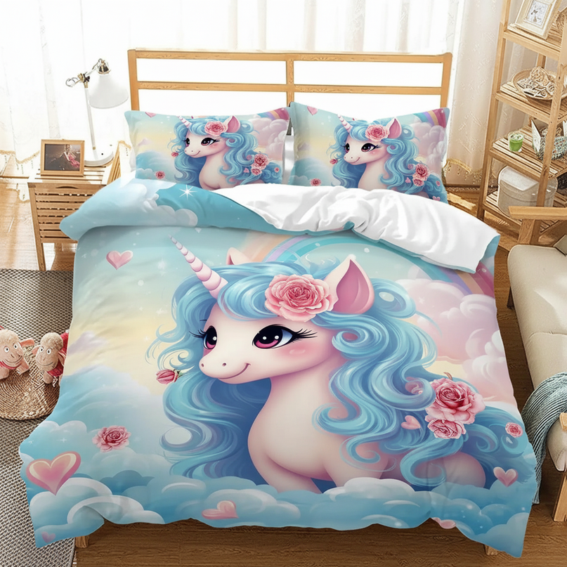 blue unicorn bedding - lifestyle