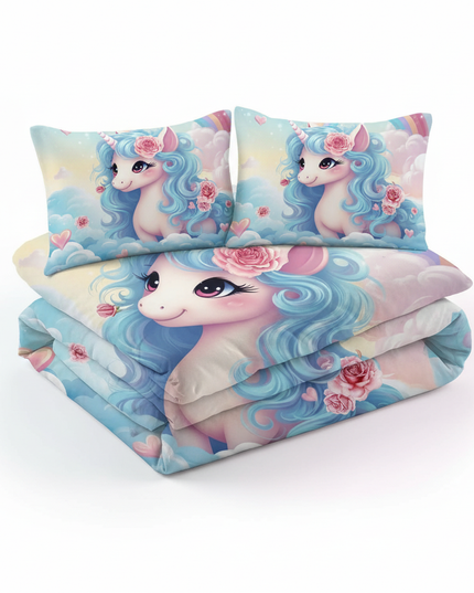blue unicorn bedding - white-bg