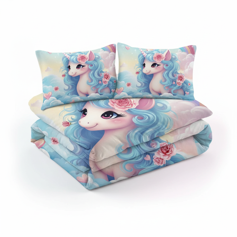 blue unicorn bedding - white-bg