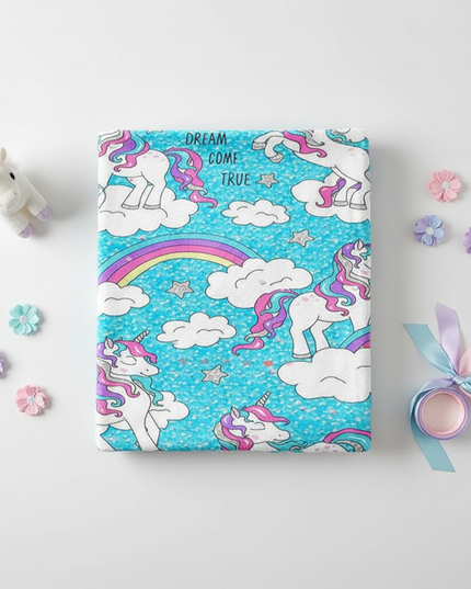 blue unicorn blanket - flat-lay