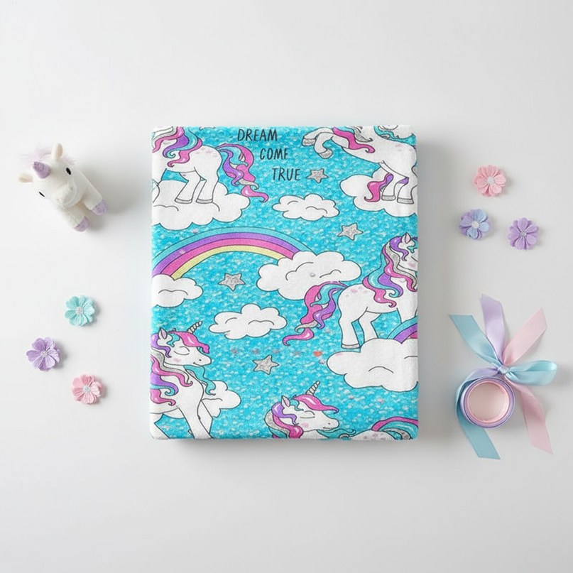 blue unicorn blanket - flat-lay