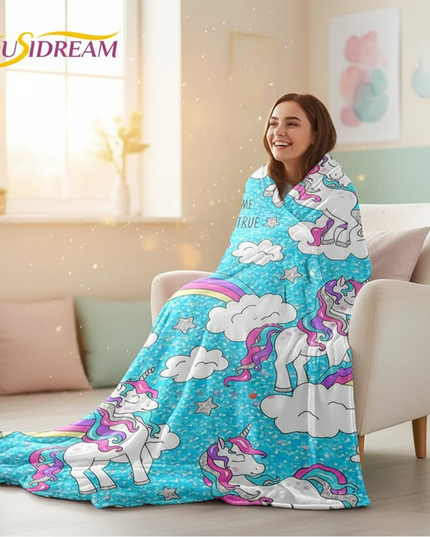 blue unicorn blanket - in-use