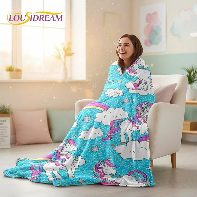 blue unicorn blanket - in-use
