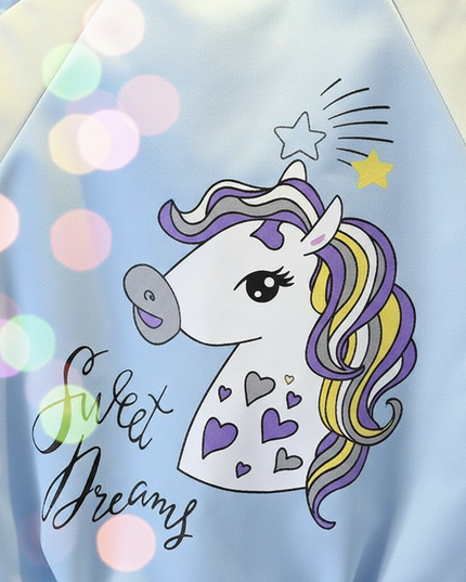blue unicorn bomber - detail