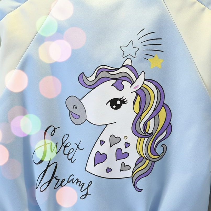 blue unicorn bomber - detail