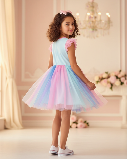 blue unicorn butterfly mesh dress - back