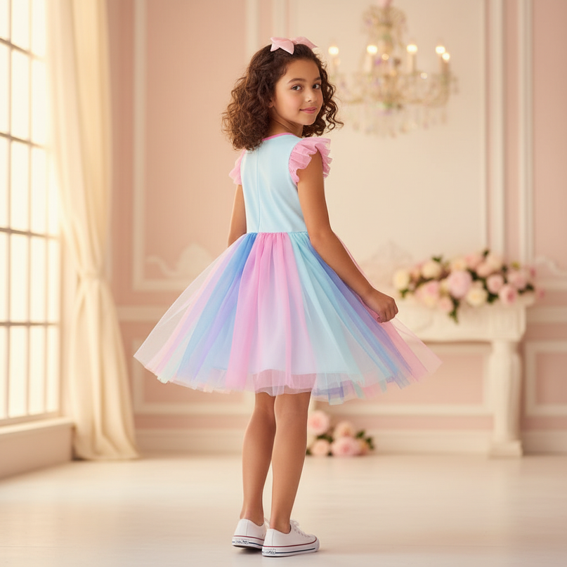 blue unicorn butterfly mesh dress - back