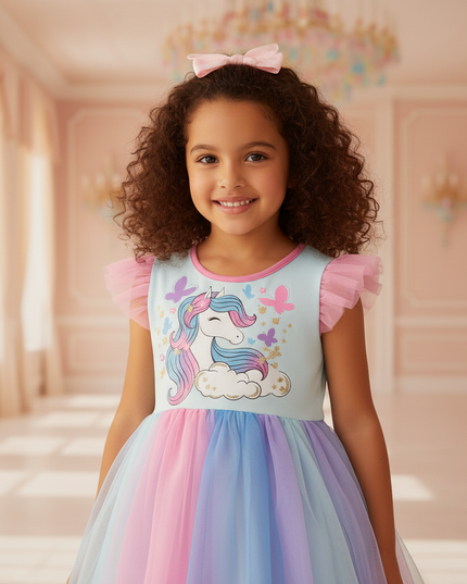 blue unicorn butterfly mesh dress - detail