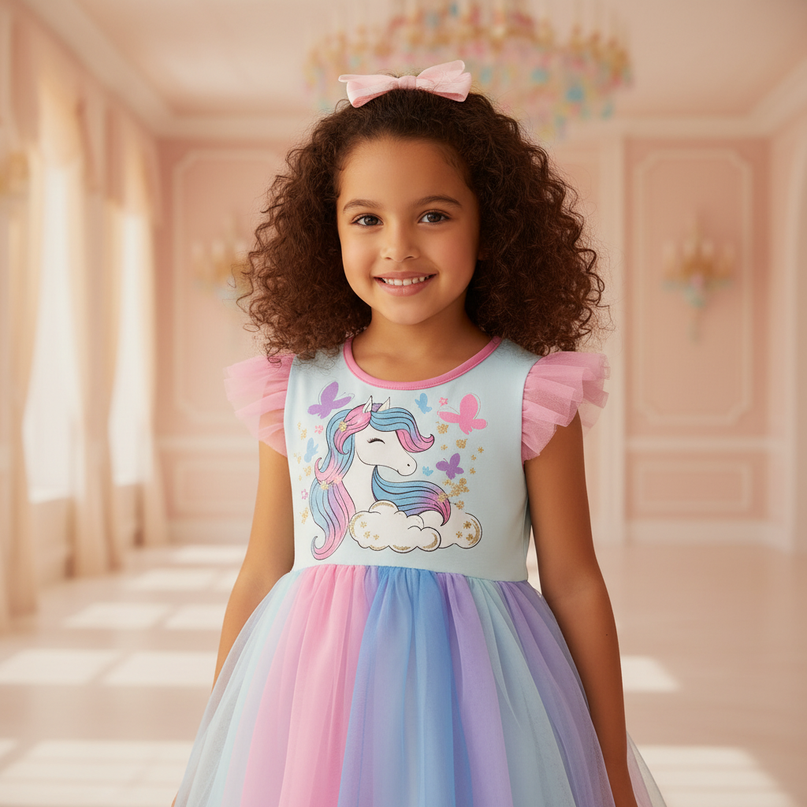 blue unicorn butterfly mesh dress - detail