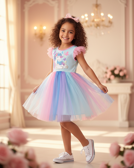 blue unicorn butterfly mesh dress - front
