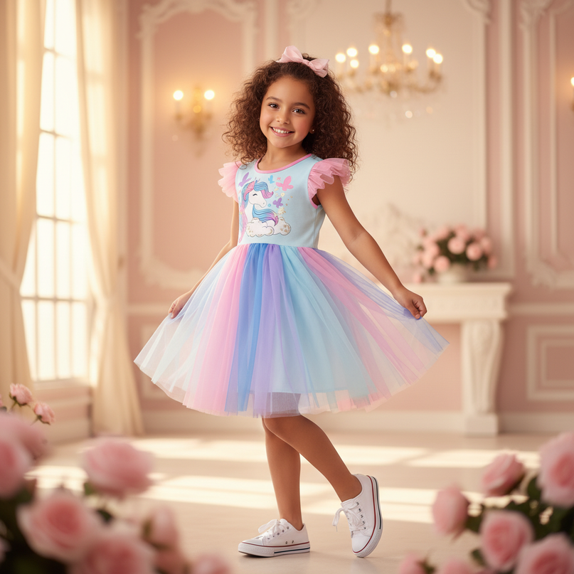 blue unicorn butterfly mesh dress - front