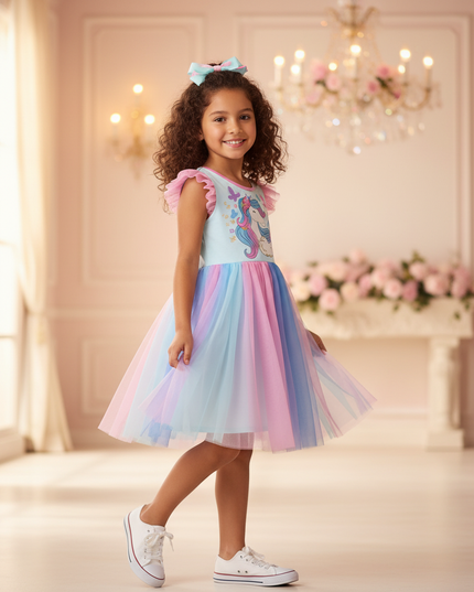 blue unicorn butterfly mesh dress - three-quarter