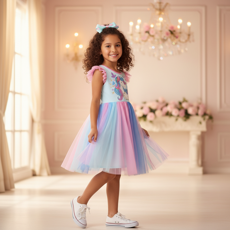 blue unicorn butterfly mesh dress - three-quarter