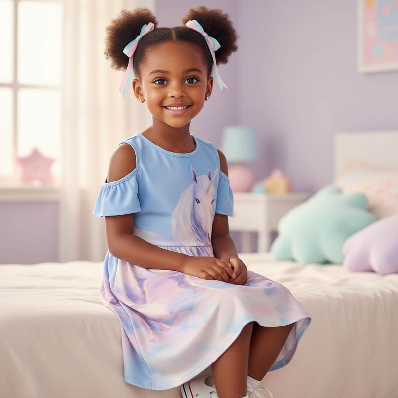 blue unicorn cold shoulder dress - sitting
