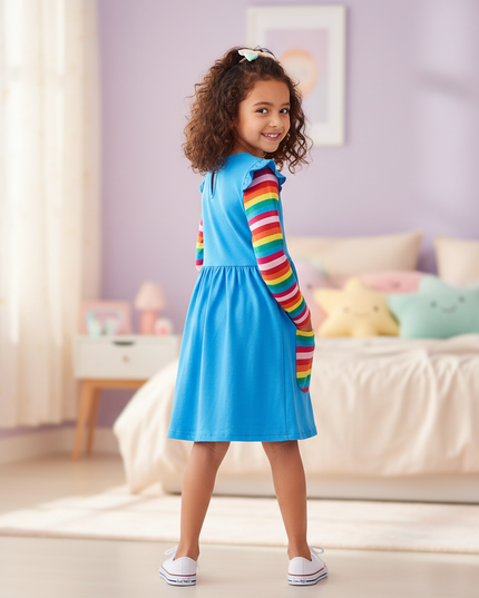 blue unicorn cotton dress - back