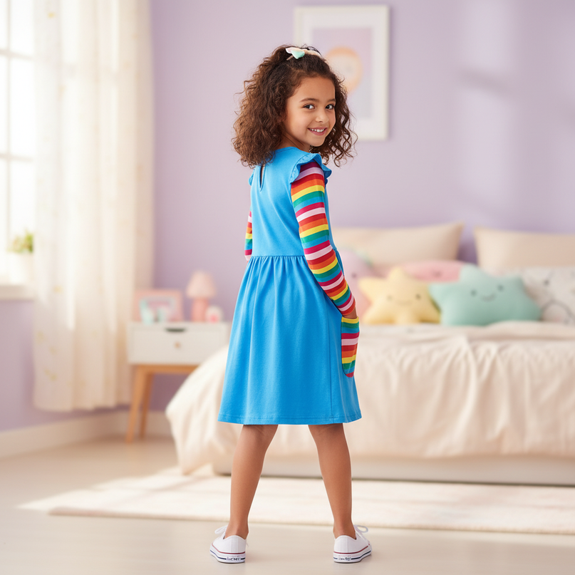 blue unicorn cotton dress - back