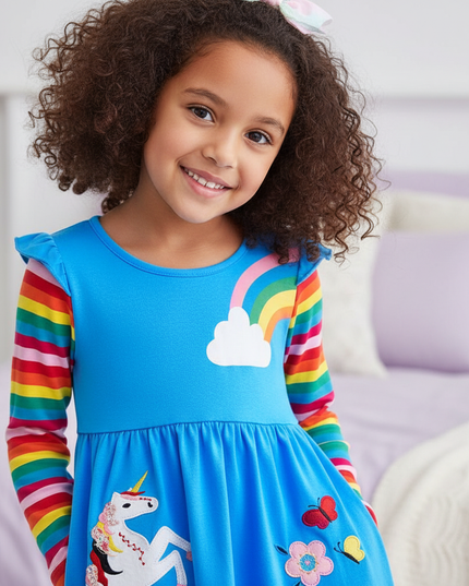 blue unicorn cotton dress - detail