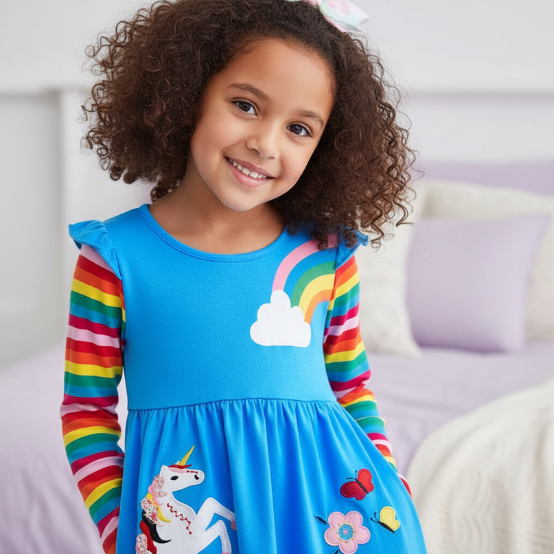 blue unicorn cotton dress - detail