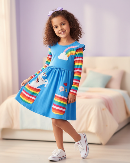 blue unicorn cotton dress - front