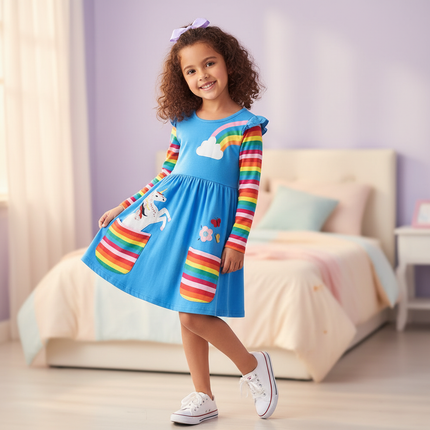 blue unicorn cotton dress - front