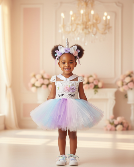 blue unicorn crochet tutu dress - detail