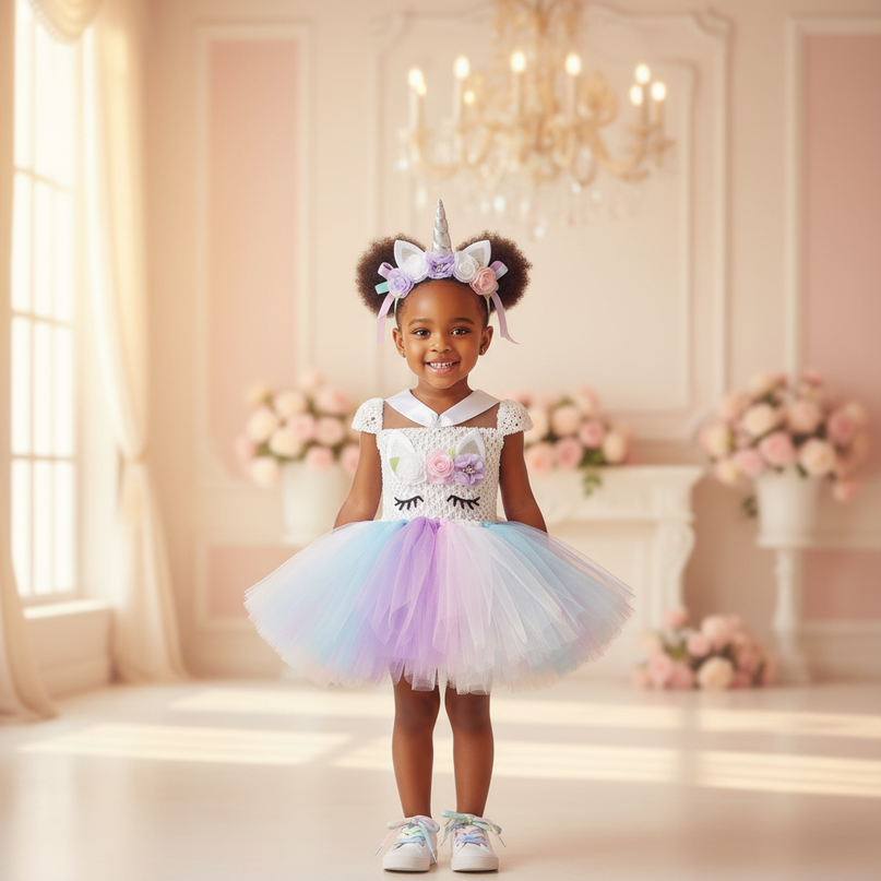 blue unicorn crochet tutu dress - detail