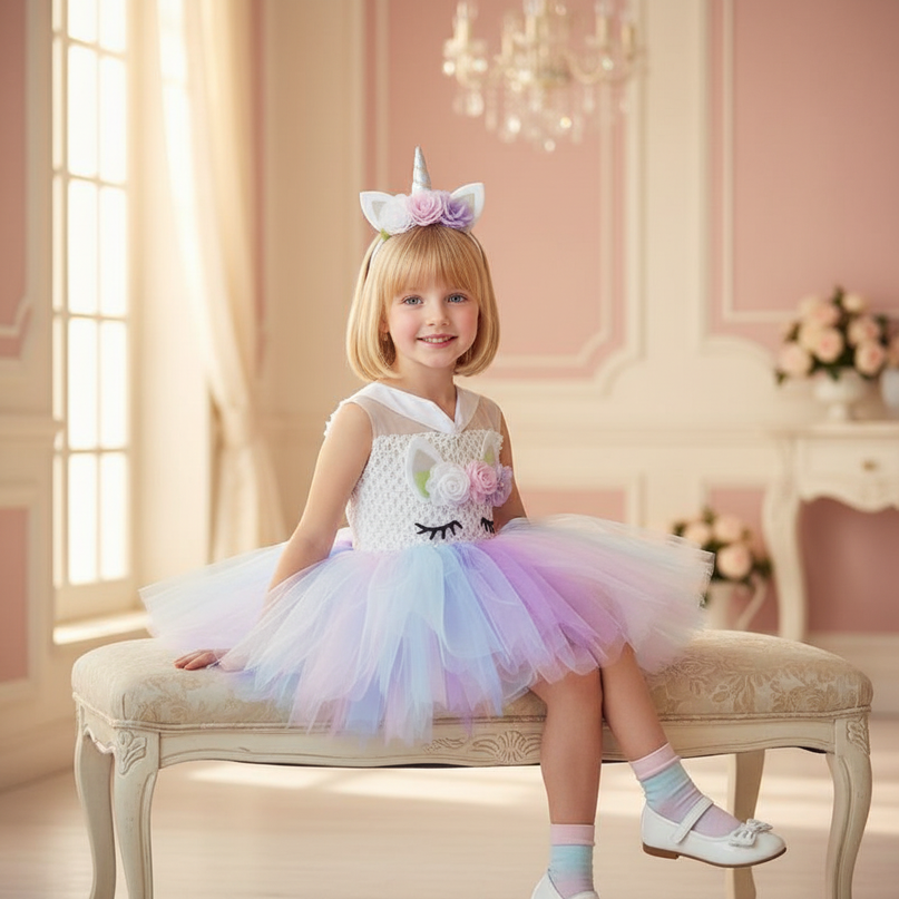blue unicorn crochet tutu dress - sitting