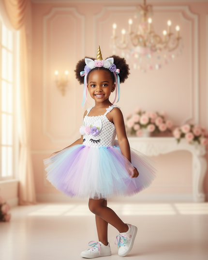 blue unicorn crochet tutu dress - three-quarter
