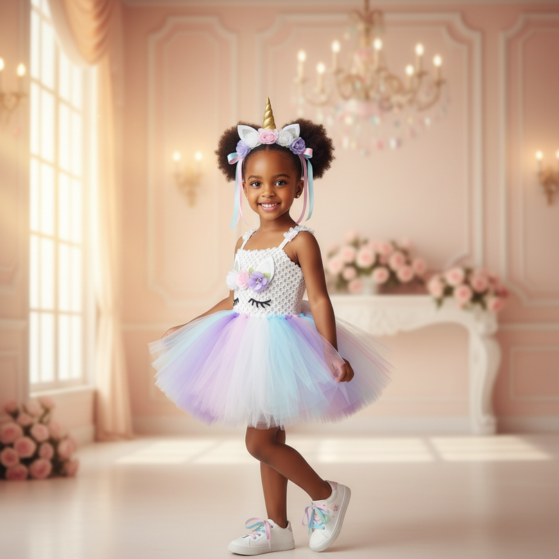blue unicorn crochet tutu dress - three-quarter