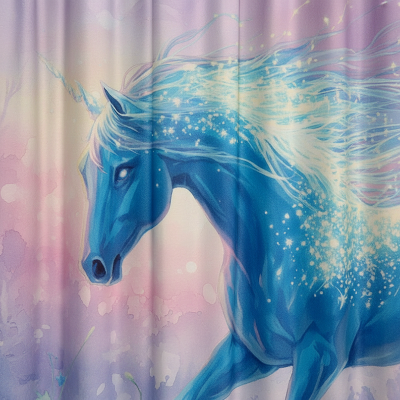 blue unicorn curtains - detail