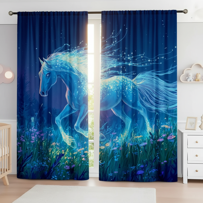 blue unicorn curtains - lifestyle
