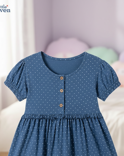 blue unicorn dot cotton dress girls - detail