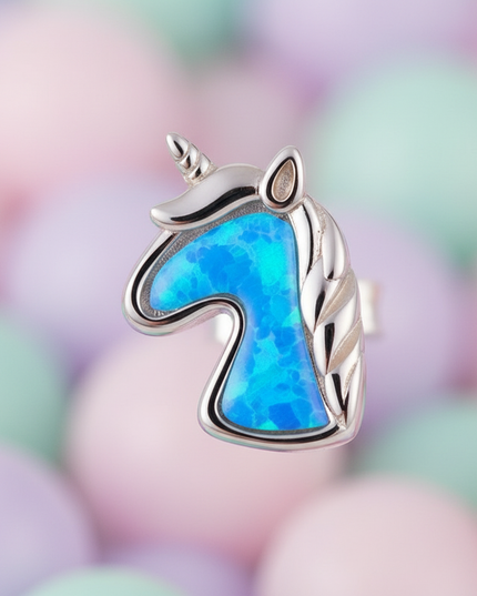 blue unicorn earrings - detail