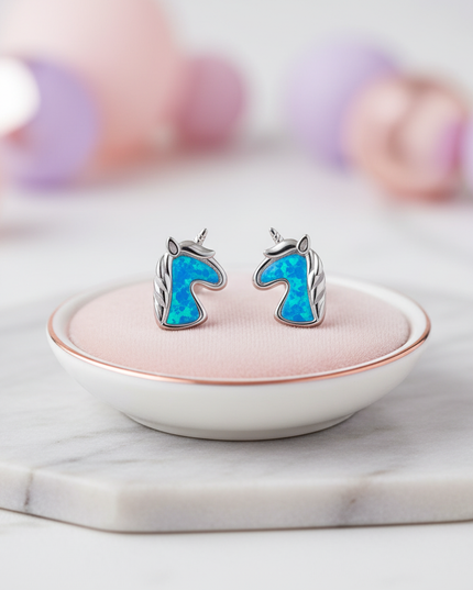 blue unicorn earrings - lifestyle