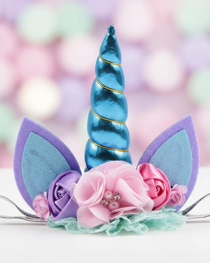 blue unicorn floral headband - detail