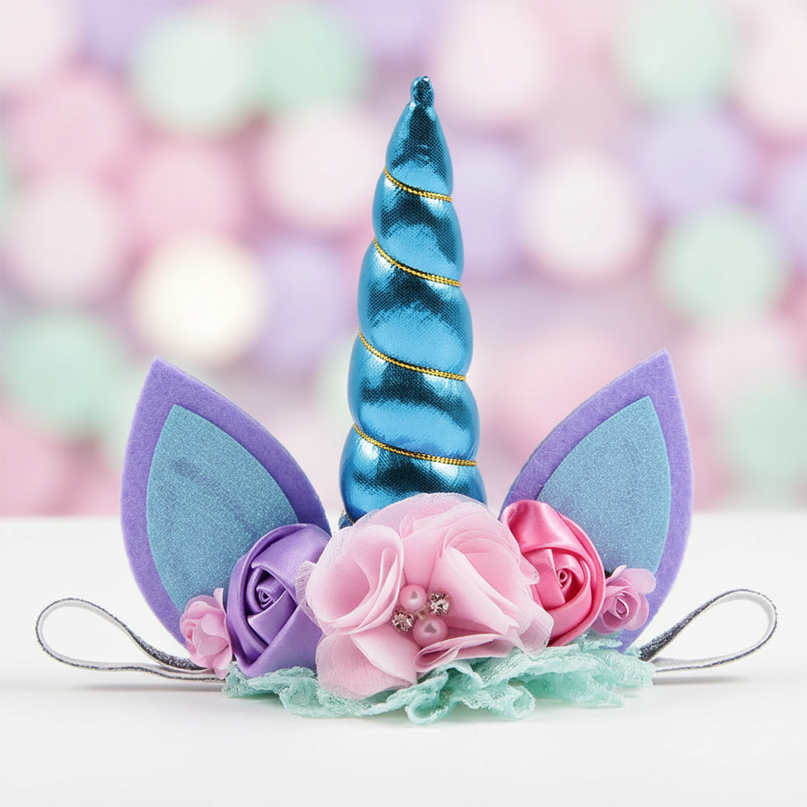 blue unicorn floral headband - detail