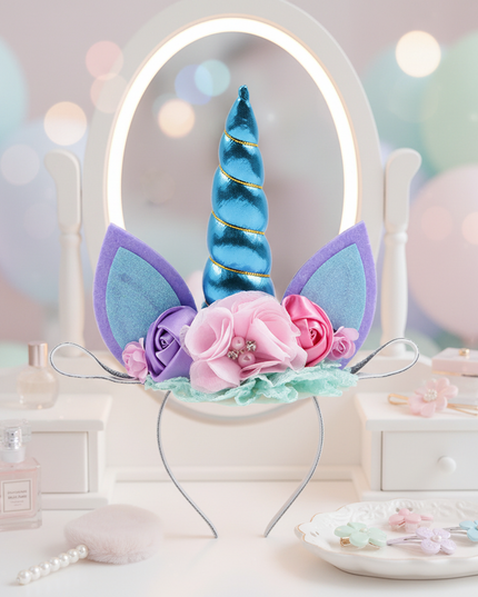 blue unicorn floral headband - lifestyle