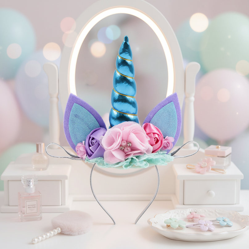 blue unicorn floral headband - lifestyle