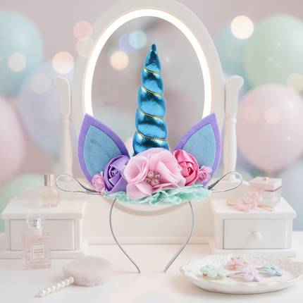 blue unicorn floral headband - lifestyle