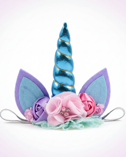 blue unicorn floral headband - white-bg