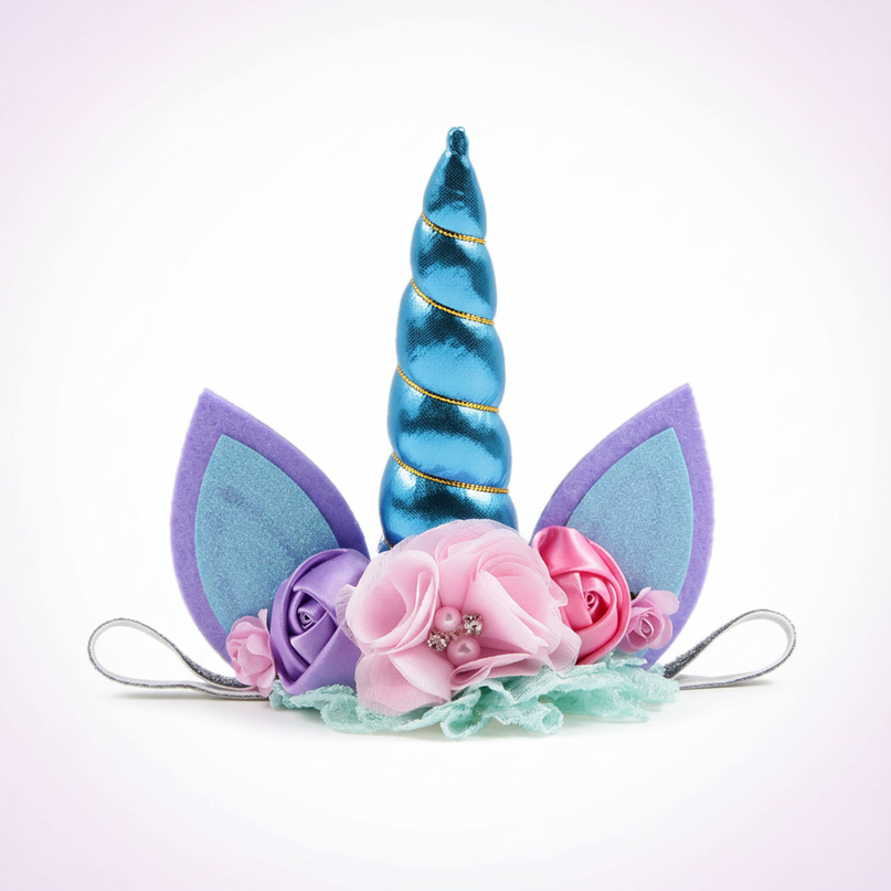 blue unicorn floral headband - white-bg
