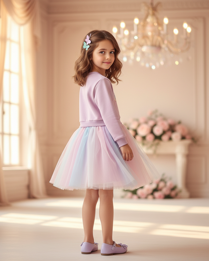 blue unicorn flower girl dress - back
