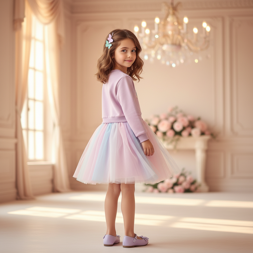 blue unicorn flower girl dress - back