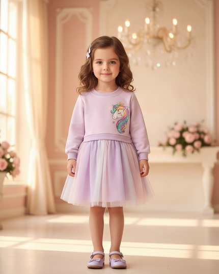 blue unicorn flower girl dress - detail